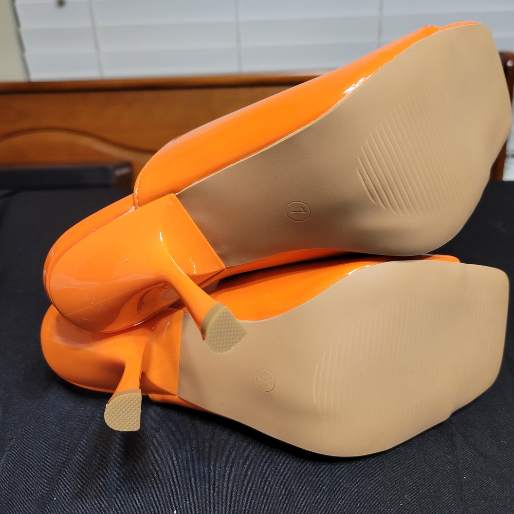 Cape Robbin Orange Patent High Heel Mule Sandals - Picture 4 of 5